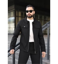 Cep Kapaklı Basic Keten Ceket (Siyah)