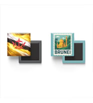 Buzdolap Magnetleri - Brunei Bayrağı ve Bandar Seri Begavan Posta Pulu Tema - 2'li Set Magneti