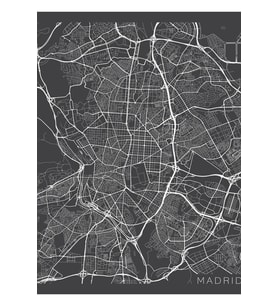 Madrid Haritası, Ispanya - Gri Tablo Ahşap Poster Dekoratif