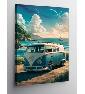 Kanvas Tablo Retro Minibüs Ve Deniz Manzarası