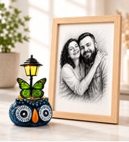 Kişiye Özel Karakalem Fotoğraflı Ahşap Çerçeve ve Baykuş Tasarımlı Masa Lambası