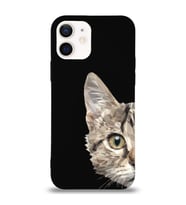 Apple iPhone 12 Uyumlu Lansman Kılıf Catface Tasarımlı İçi Kadife Kapak-Siyah (Şeffaf)