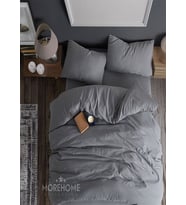 More Home Lastikli Çarşaflı Çift Kişilik Nevresim Takımı Antrasit Gri