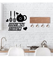BK Home Doğal Ahşap Dekoratif Fincan Askılığı ve İsme Özel Mutfak Duvar Süsü-3 (Siyah)