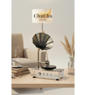 Kristal Cam Nostaljik Gramofon Obje 29X20 cm - Metal Borulu Lüks Ofis Masası Aksesuarı Biblo