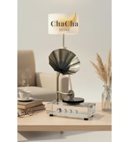 Kristal Cam Nostaljik Gramofon Obje 29X20 cm - Metal Borulu Lüks Ofis Masası Aksesuarı Biblo