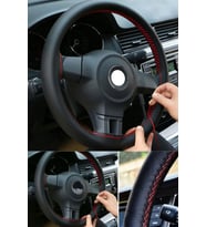 Fiat Palio  (1998-2012) Uyumlu Direksiyon Kılıfı Dikmeli Siyah Deri / Kırmızı Dikişli