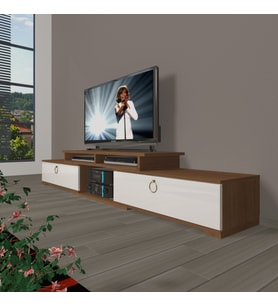 Decoraktiv Flex 130 Mdf Gold Tv Ünitesi Tv Sehpası - Ceviz Beyaz (Beyaz - Kahverengi)