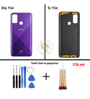 Infinix Hot 9 Play Mor Uyumlu Arka Kapak + Yapıştırıcı ve Vida Seti Arka Cam Batarya Pil Kapağı