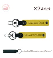 Kuzene Yılbaşı Hediyesi, İsim Ve Soyadı Yazıldırılabilen 2’li Anahtarlık Seti, Sarı-Lacivert