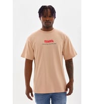 Unisex Baskılı Oversize T-Shirt - Bej
