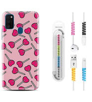 Samsung M21 M22 M23 M30 M31S M32 Kılıf Kablo Koruma Spiral Silikon Heart Lollipop 1414