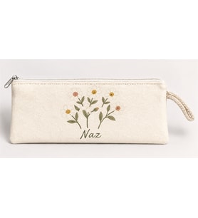 Kişiye Özel Papatya Buketi Baskılı Fermuarlı Clutch El Çantası Makyaj Çantası