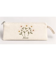 Kişiye Özel Papatya Buketi Baskılı Fermuarlı Clutch El Çantası Makyaj Çantası