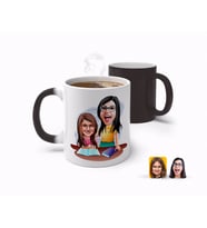 BK Gift Kişiye Özel Anneler Günü Temalı Anne Kız Karikatürlü Sihirli Kupa Bardak-1 (Beyaz)