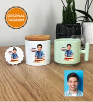Kişiye Özel Karikatürlü Doğum Günü Hediyesi Hediye Seti Pastel T Kupa, Kalemlik, Anahtarlık Erkek Sevgiliye Babaya Abiye Doğum Günü Hediyesi (Yeşil)