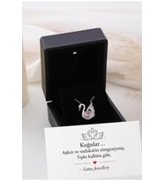 Işıklı Kolye Kutulu Gümüş Kuğu Swan Kalp Kolye - 925 Ayar Gümüş Kolye
