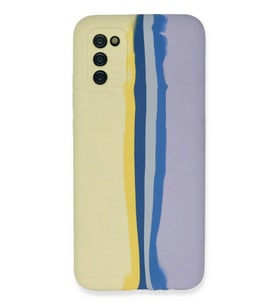Newface Samsung Galaxy A03S Kılıf Ebruli Lansman Silikon - Sarı-Lila