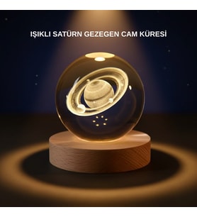 Northcity Satürn Desenli Kristal Küre LED Gece Lambası Ahşap Standlı - Aydınlık Atmosfer ve Modern Dekor