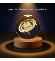 Northcity Satürn Desenli Kristal Küre LED Gece Lambası Ahşap Standlı - Aydınlık Atmosfer ve Modern Dekor
