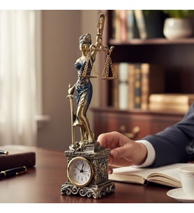 Dekoratif Büyük Boy Saatli Adalet Heykeli Biblo 26cm
