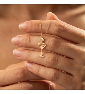 Kişiye Özel 925 Ayar Gümüş Minimalist Martini Kokteyl Kolye (Gold)