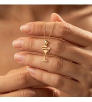 Kişiye Özel 925 Ayar Gümüş Minimalist Martini Kokteyl Kolye (Gold)