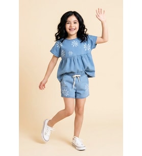 Kız Çocuk Şortlu ve Bluzlu Jean Alt-Üst Takım 3-10 Yaş 12656OZ MODANINO