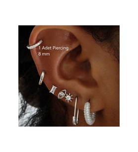 8 mm Silver Renk Taşlı Halka Piercing Tragus Helix Forward Helix Kıkırdak