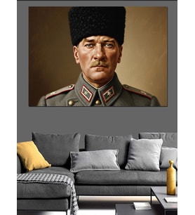 Türkiye Cumhuriyeti Kurucusu Atatürk Portresi Dekoratif Kanvas - Mdf Ahşap Tablo