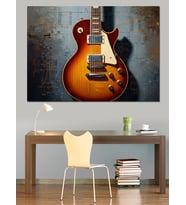 Müzik Notaları Ve Elektro Gitar Dekoratif Kanvas - Mdf Ahşap Tablo