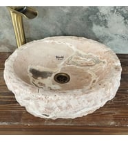 Pembe Traverten Doğal Yüzey Lüks Çanak Lavabo