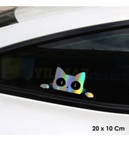 Saklanan Kedi Hologram Araba Oto Sticker Yapıştırma Çıkartma Modifiye Etiket 20 X 10 Cm