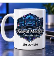 Sosyal Medya Yöneticisi Kupa Bardak Mavi Dijital Ekran Tasarımlı