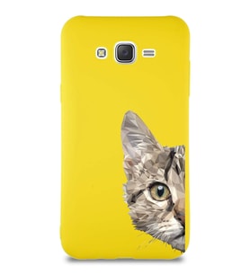 Samsung Galaxy J7 Soft Premier Kapak Catface Tasarımlı Silikon Kılıf - Sarı (Şeffaf)