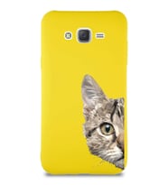 Samsung Galaxy J7 Soft Premier Kapak Catface Tasarımlı Silikon Kılıf - Sarı (Şeffaf)