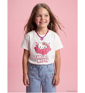 LCW Kids Beyaz Bisiklet Yaka Hello Kitty Baskılı Kız Çocuk Tişört