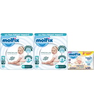 Molfix Premium Bebek Bezi Beden:3 (4-9KG) Midi 188 Adet Ultra Fırsat Pk + 3 Adet Islak Mendil