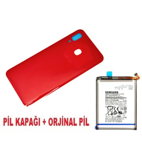 Tkgz Samsung Galaxy A20 A205 Arka Pil Batarya Kapağı + PİL KIRMIZI