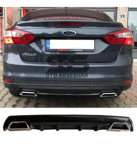Ford Focus 3 Difüzör Arka Tampon Eki 2 Egzoz Çıkışlı Siyah Lüx Tip