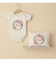 Pia Baby Premium %100 Pamuk İsme Özel Organik Baskılı Çıtçıtlı Bebek Body Ve Yastık Kılıfı 5013-19 (Ekru)