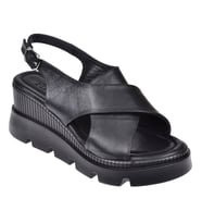 Floor Hakiki Deri Kalın Taban Kadın Sandalet MAK-2005 SİYAH