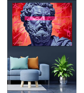 Neon Gözlü Yunan Heykeli Dekoratif Kanvas - Mdf Ahşap Tablo