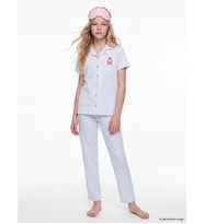 LCW Kids Beyaz Gömlek Yaka Çizgili Kız Çocuk Pijama Takımı