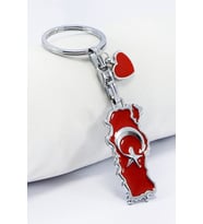 Kırmızı Metal Kalpli Türkiye Haritası Metal Anahtarlık, Hediyelik ÇAnta Süsü