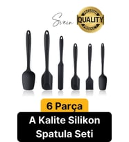 6 Parça Silikon Spatula Fırça Kaşık Bıçak Yemek Hazırlık Pasta Mutfak Seti Yanmaz Yapışmaz Siyah