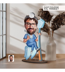 BK Gift Kişiye Özel Diş Hekimi Karikatürlü Büyük Boy Ahşap Biblo-3 Arkadaşa Hediye , Sevgiliye Hediye, Kişiye Özel Biblolar
