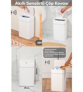 Hareket Sensörlü Sessiz Çöp Kutusu 18L, Banyo ve Mutfak İçin Ideal