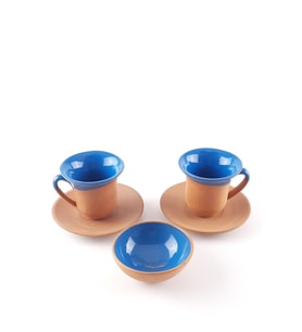 Toprak Kahve Fincanı 3 lü Set (Mavi)