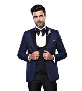 Wessi Erkek Ceket Desenli Lacivert Damatlık Slim Fit Takım Elbise - Wessi